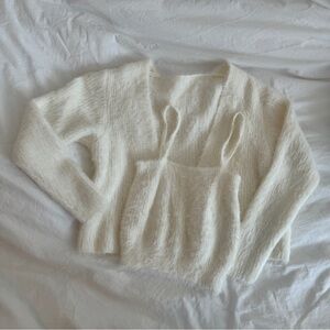 Fuzzy White Cropped Cami & Cardigan Set (New)